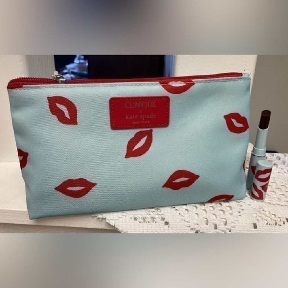 NWT Clinique x Kate Spade Makeup Cosmetic Bag & Almost Lipstick Black Honey
